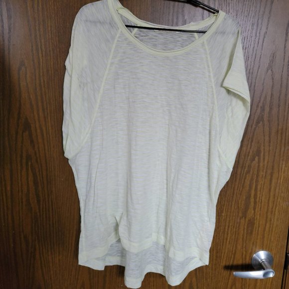 WE THE FREE Women's Lemon Lime Sheer Striped Short Sleeve Jewel Neck Top L - Picture 2 of 16